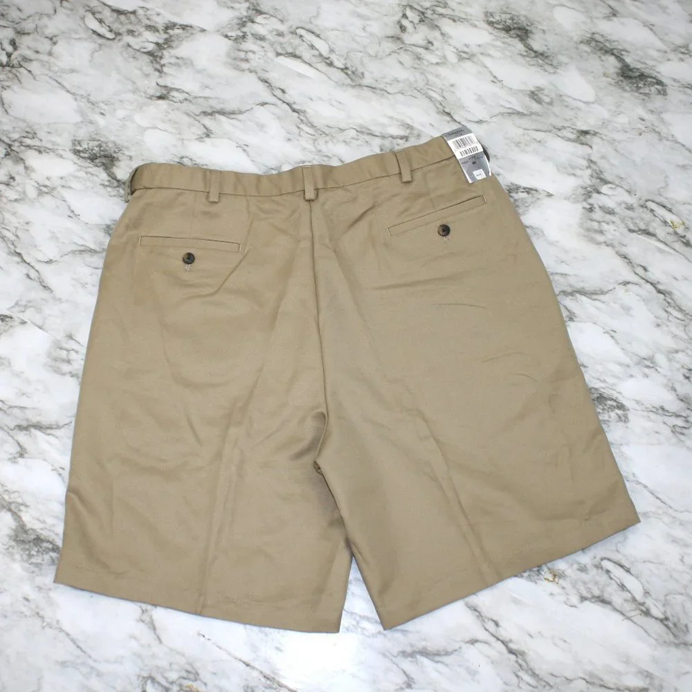 HAGGAR Shorts Khaki Flat Front Classic Gabardine Tan Size 40